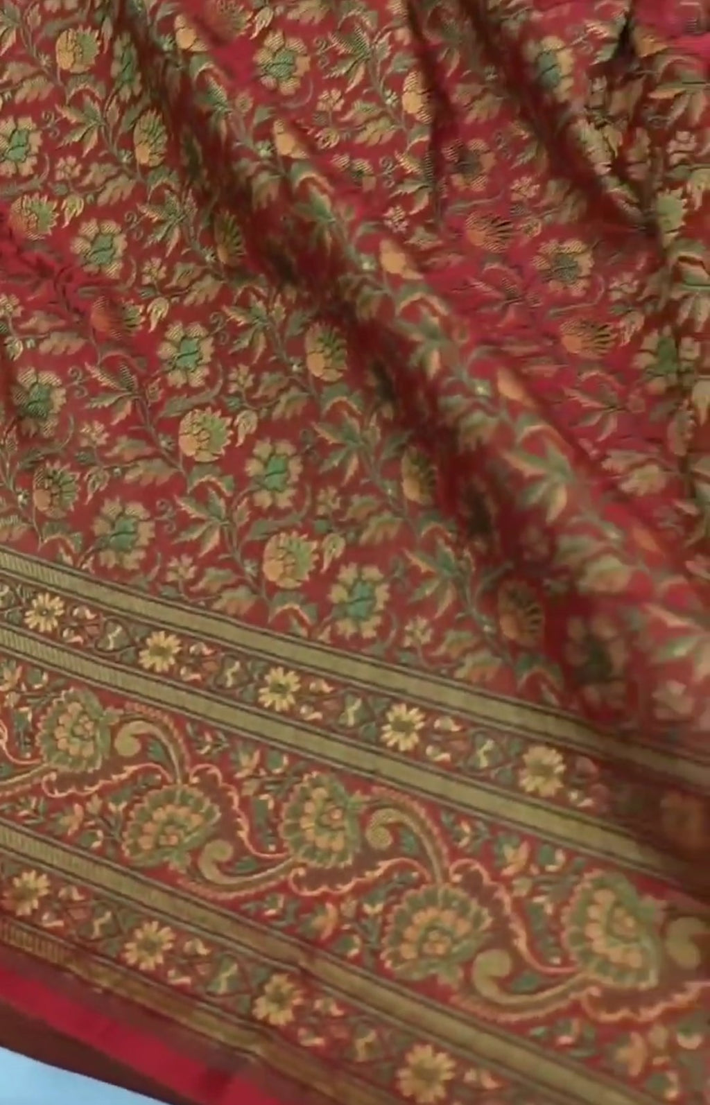 Orange Banarasi Semi Katan Silk Tanchoi Brocade Saree