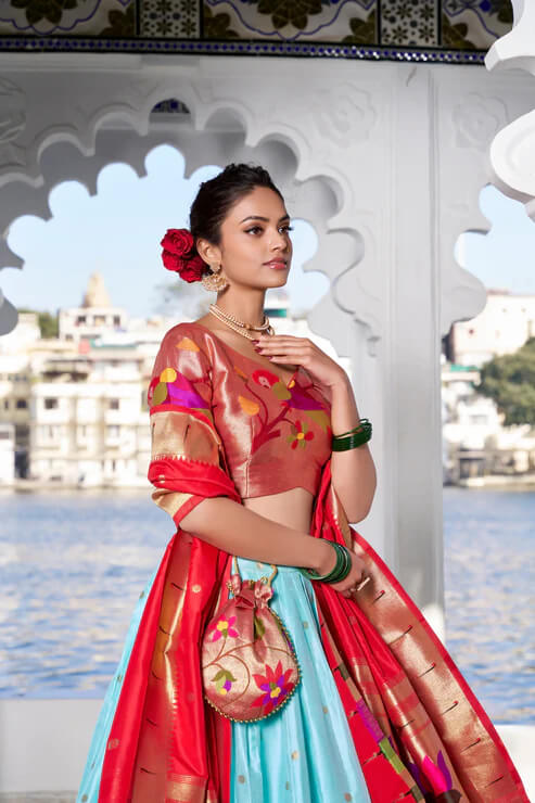 Sea Blue Paithani Jacquard Silk Lehenga for Bridal & Festive Wear