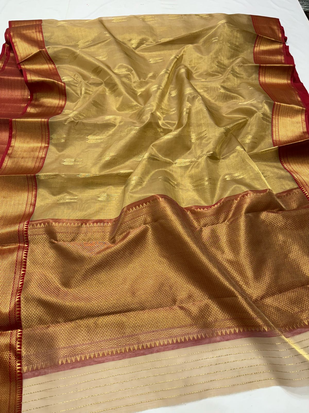 Gold Chanderi Handloom Katan Tissue Silk Saree
