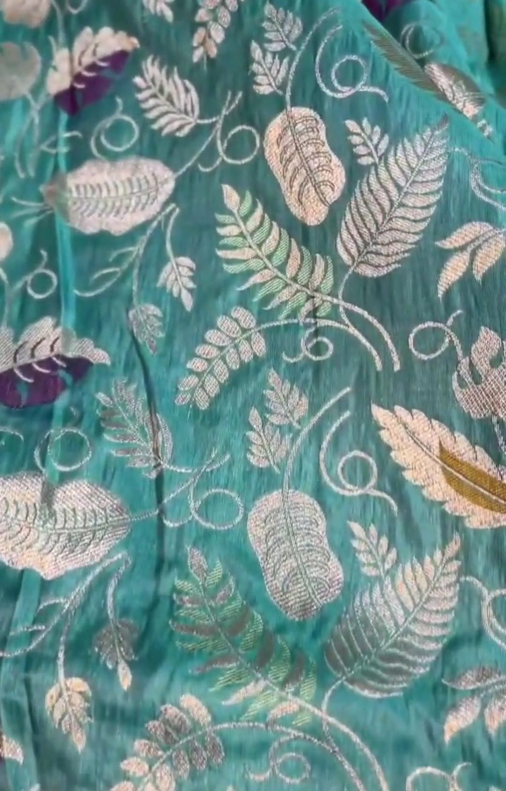 Dual Tone Turquoise Banarasi Handloom Katan Silk Meenakari Saree