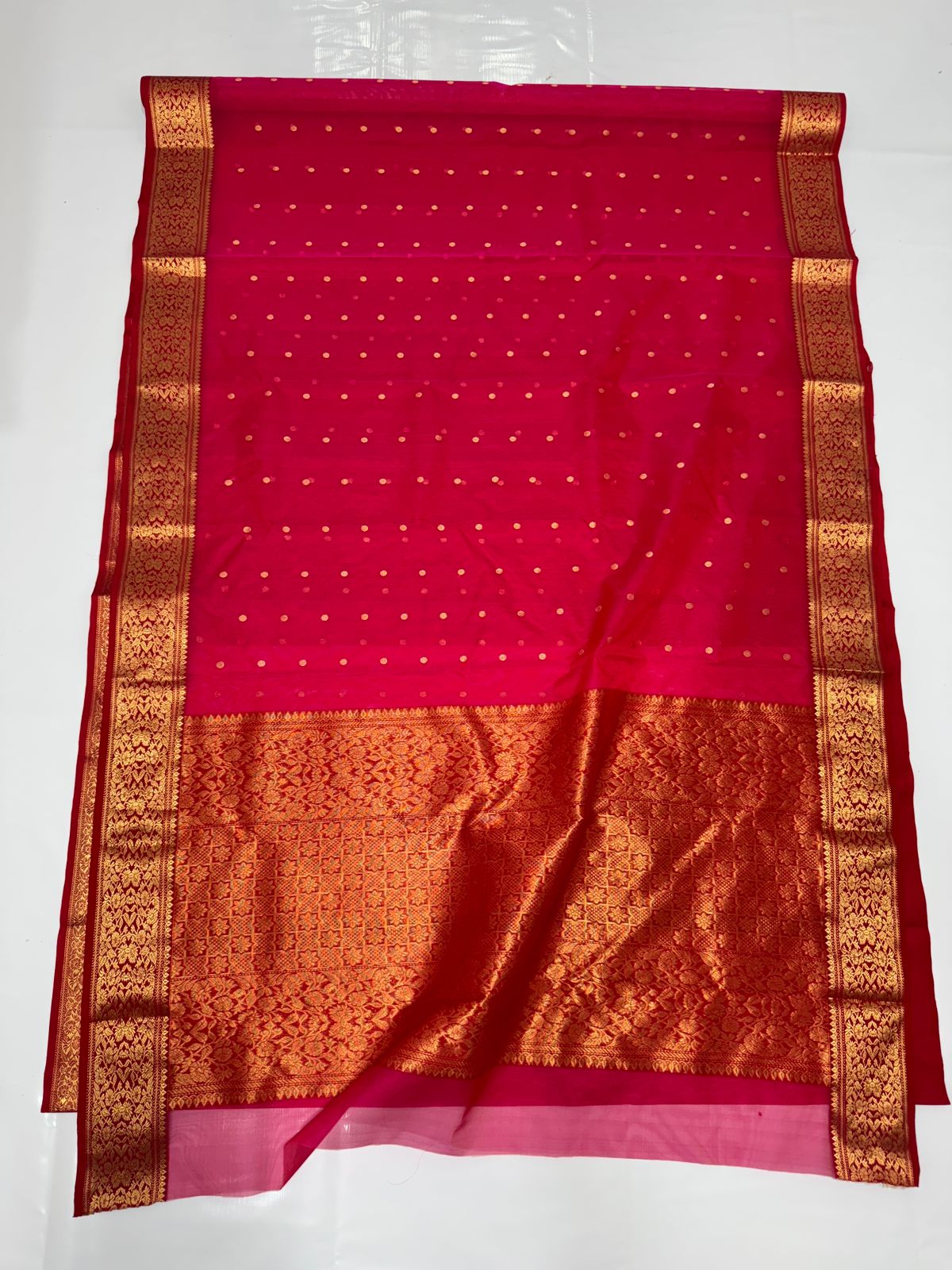 Red Chanderi Handloom Katan Silk Saree