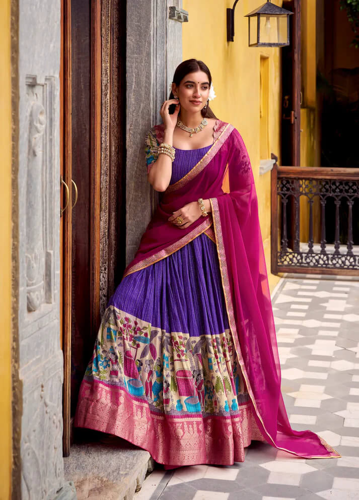 Purple Chanderi Lehenga with Kalamkari & Zari Work