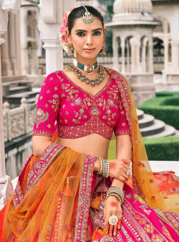Elegant Pink Bridal Lehenga with Designer Work