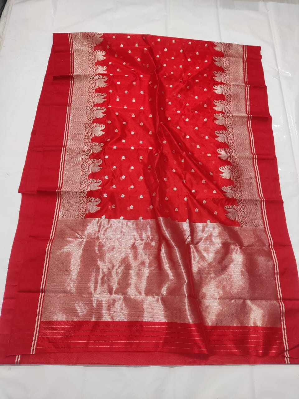 Red Chanderi Handloom Pattu Silk Bridal Saree