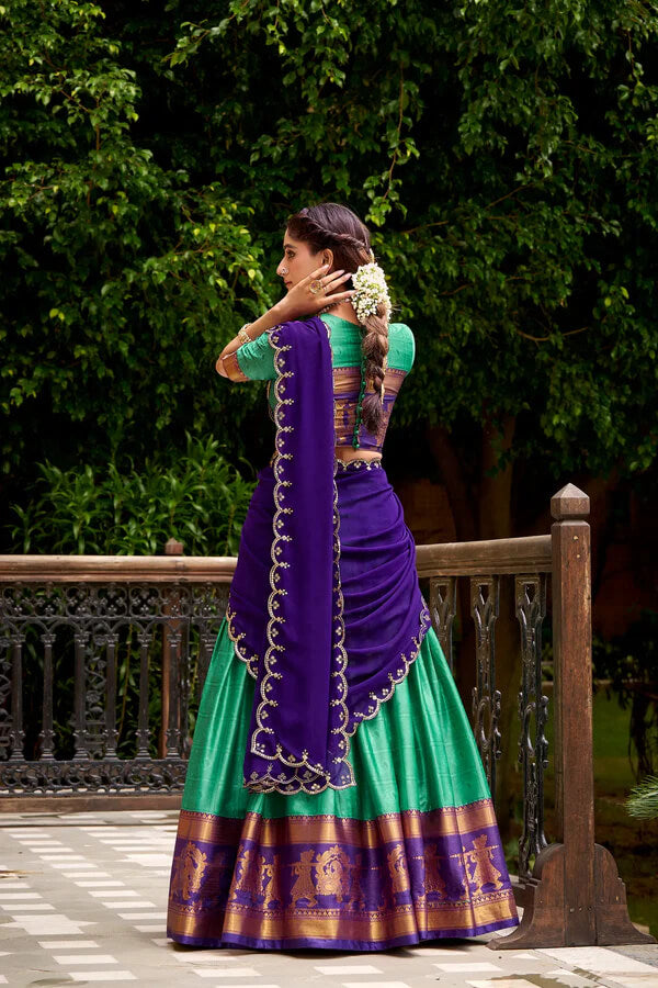 Elegant Teal Green Polly Cotton Lehenga Choli with Zari Work