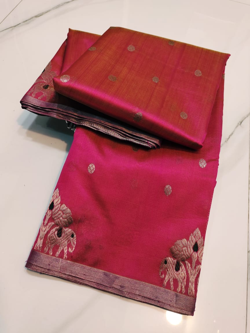 Dual Tone Pink Chanderi Handloom Pattu Silk Meenakari Saree
