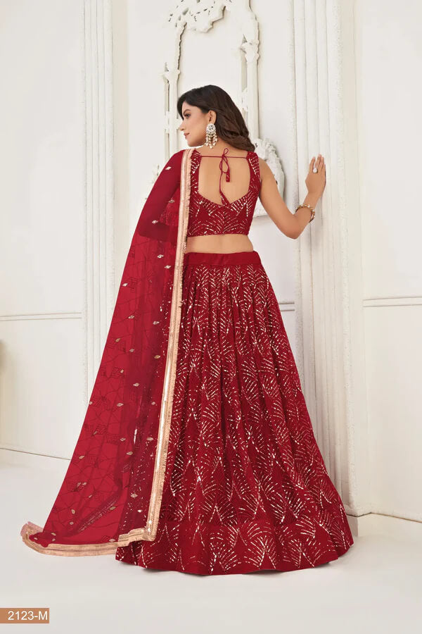 Graceful Maroon Net Lehenga with Sequins