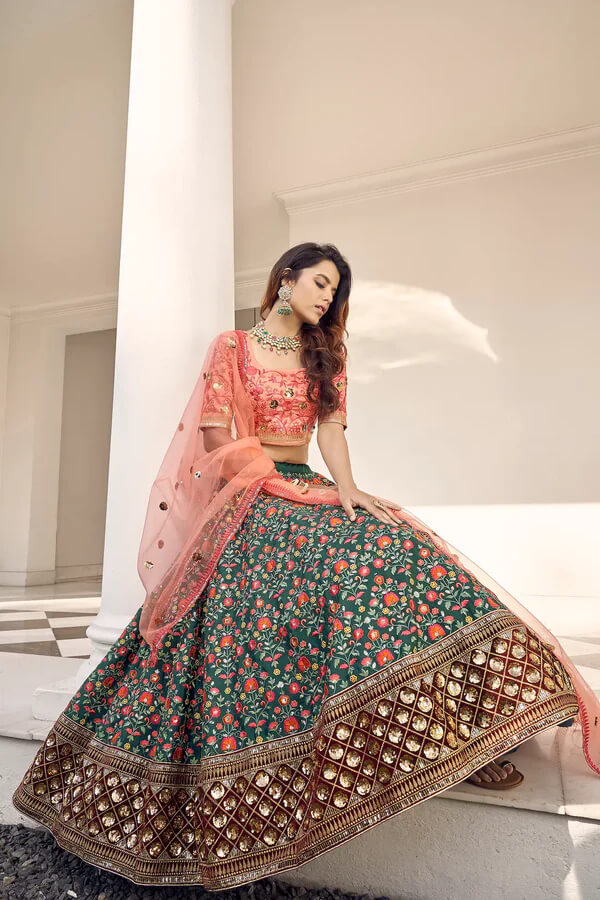 Graceful Green Art Silk Lehenga for Brides & Festive Wear