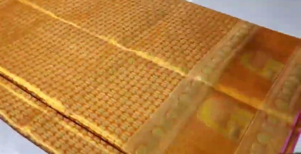 Orange Kanchipuram Handloom Tissue Brocade Silk Meenakari Saree