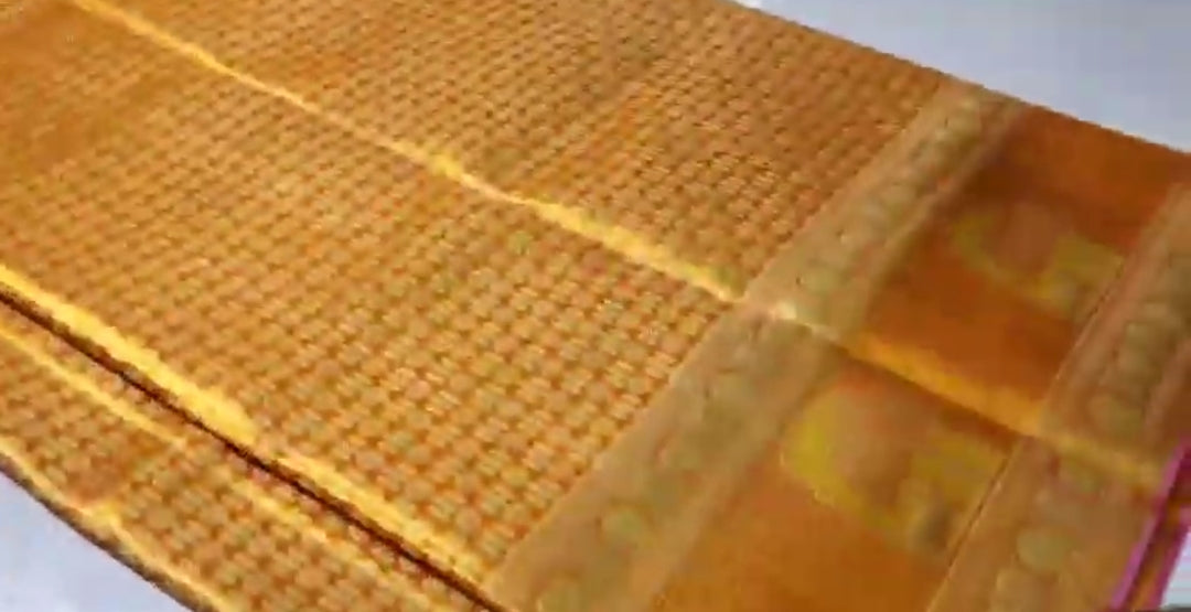 Orange Kanchipuram Handloom Tissue Brocade Silk Meenakari Saree