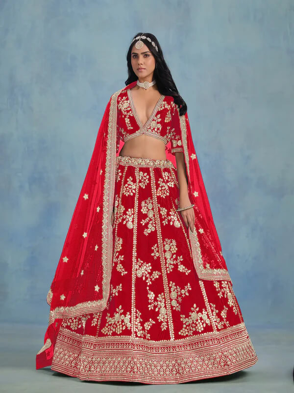 Elegant Red Art Silk Lehenga with Embroidery