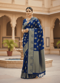 Royal Blue Banarasi Handloom Kora Organza Silk Saree