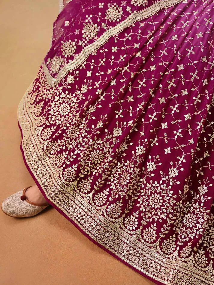 Red-Pink Georgette Lehenga with Zari & Sequins Work
