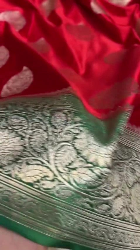 Red Banarasi Mashru Soft Silk Saree
