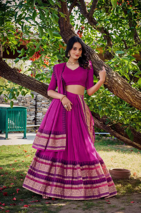 Elegant Pink Chanderi Lehenga Choli with Zari Weaving