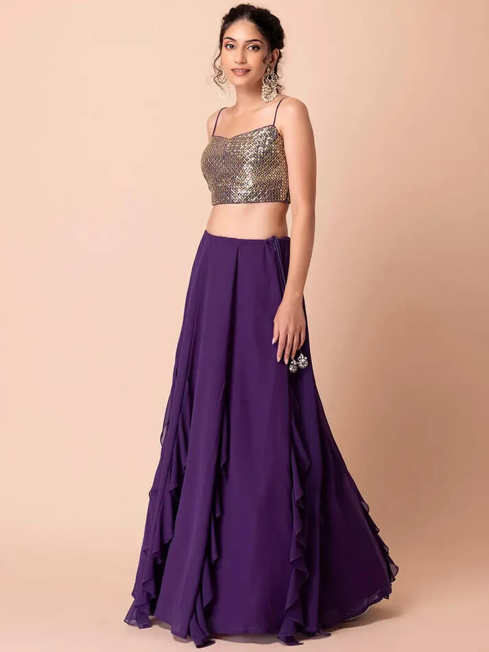 Purple Georgette Fancy Lehenga with Sequins Work