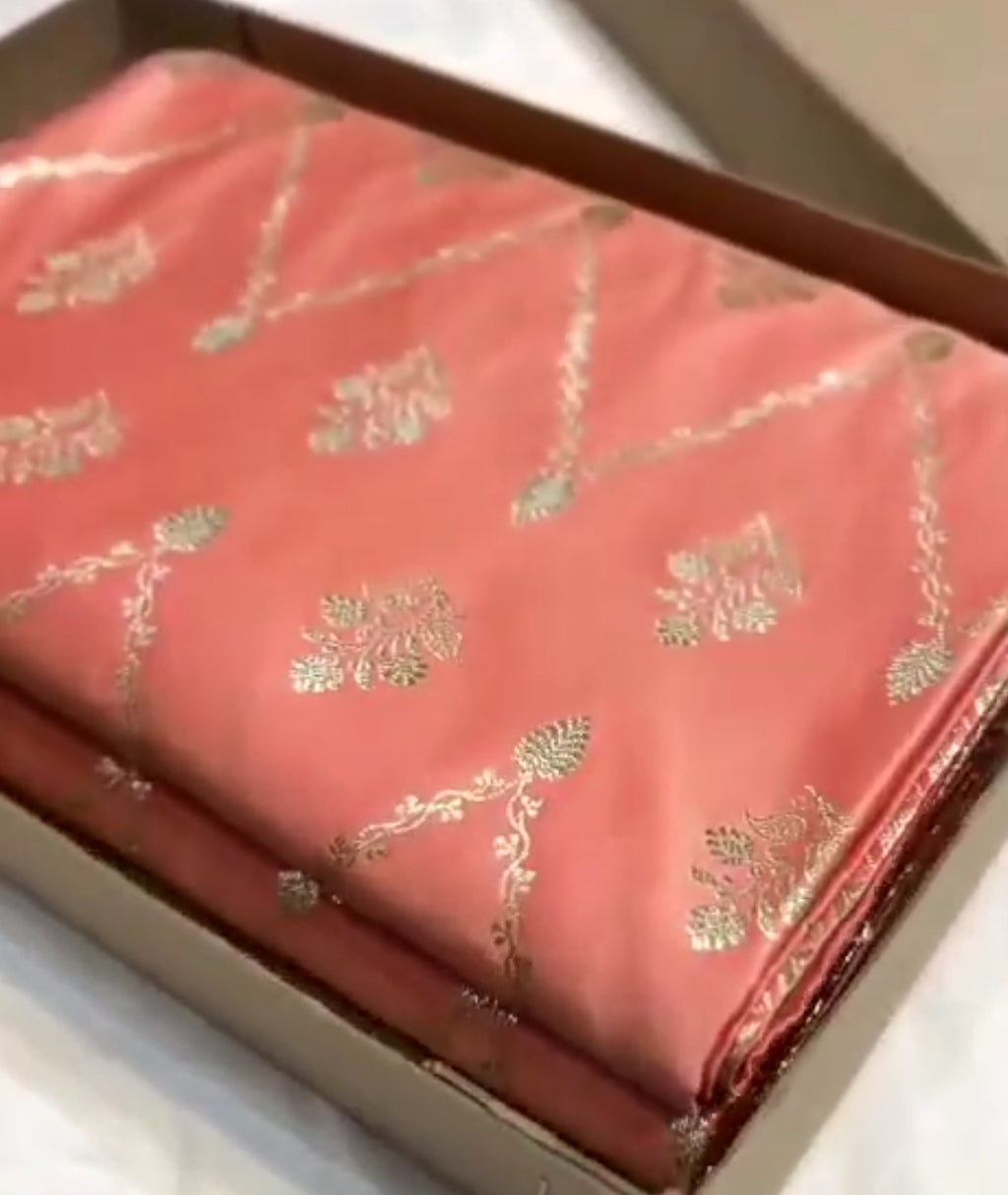 Peach Banarasi Satin Katan Silk Saree