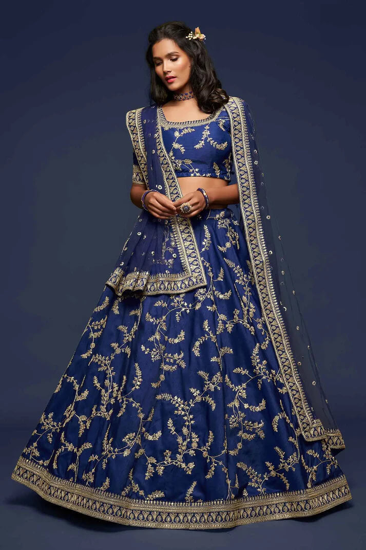 Blue Silk Lehenga with Thread, Zari & Sequins Work