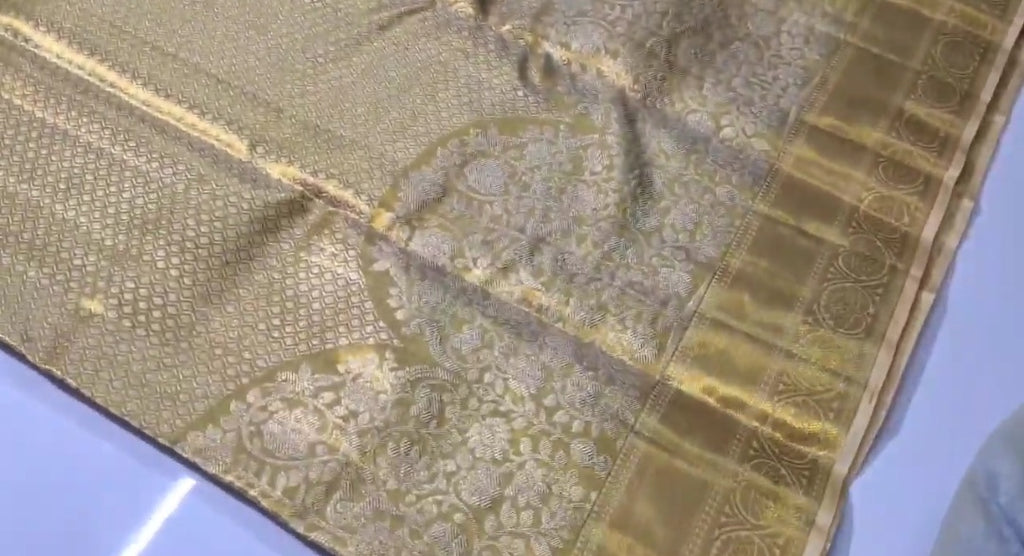 Gold Kanchipuram Handloom Tissue Brocade Silk Saree