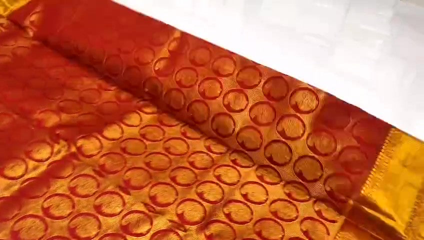 Red Kanchipuram Handloom Tissue Brocade Silk Bridal Saree