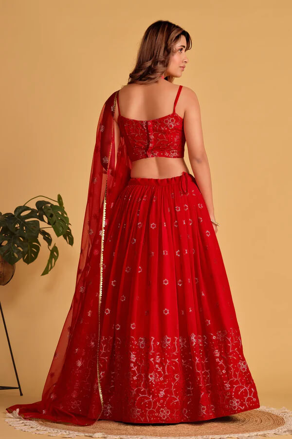 Elegant Red Georgette Lehenga for Weddings