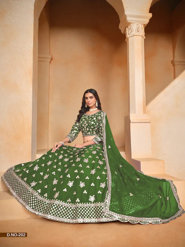 Elegant Green Organza Lehenga with Embroidery