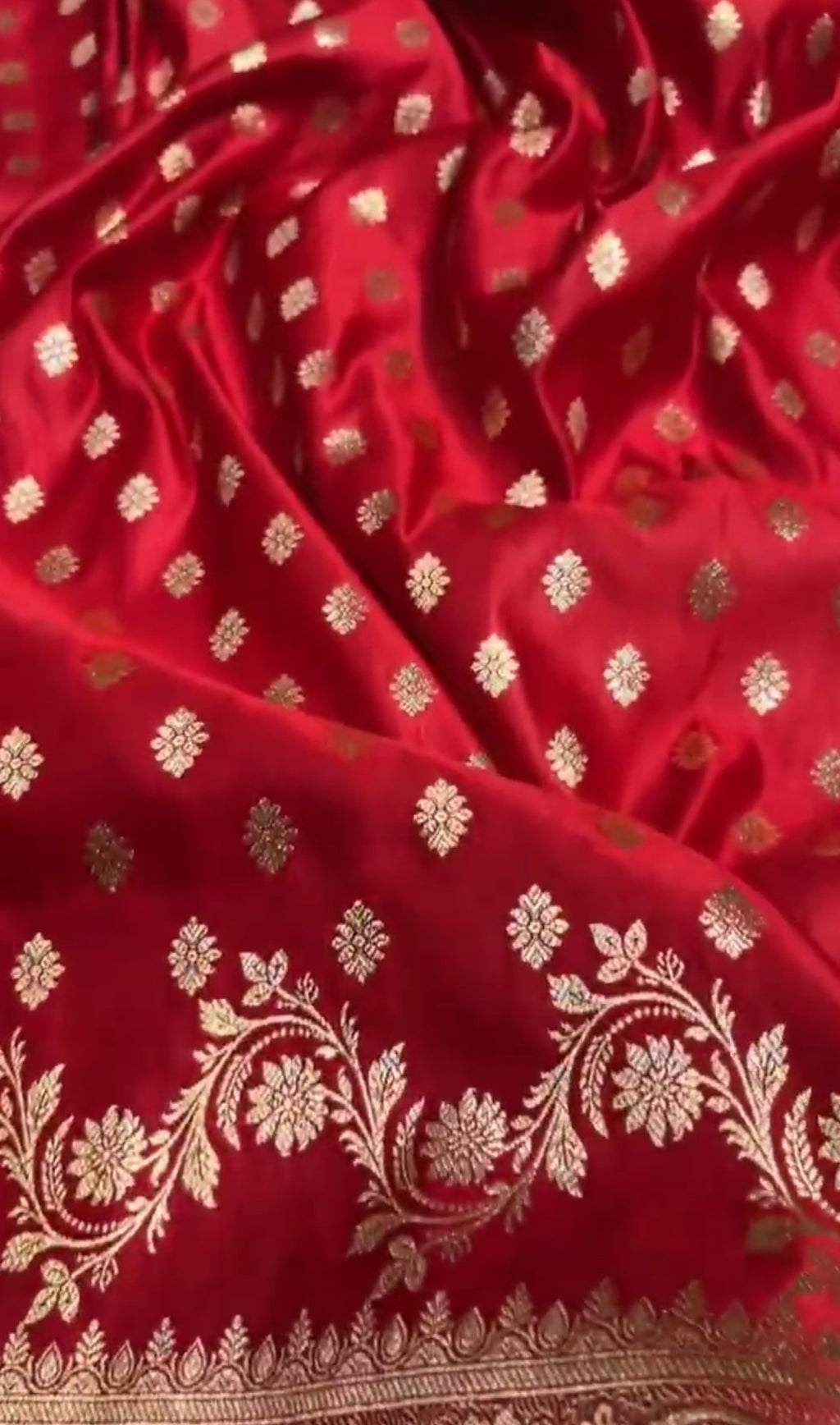 Red Banarasi Satin Katan Silk Saree