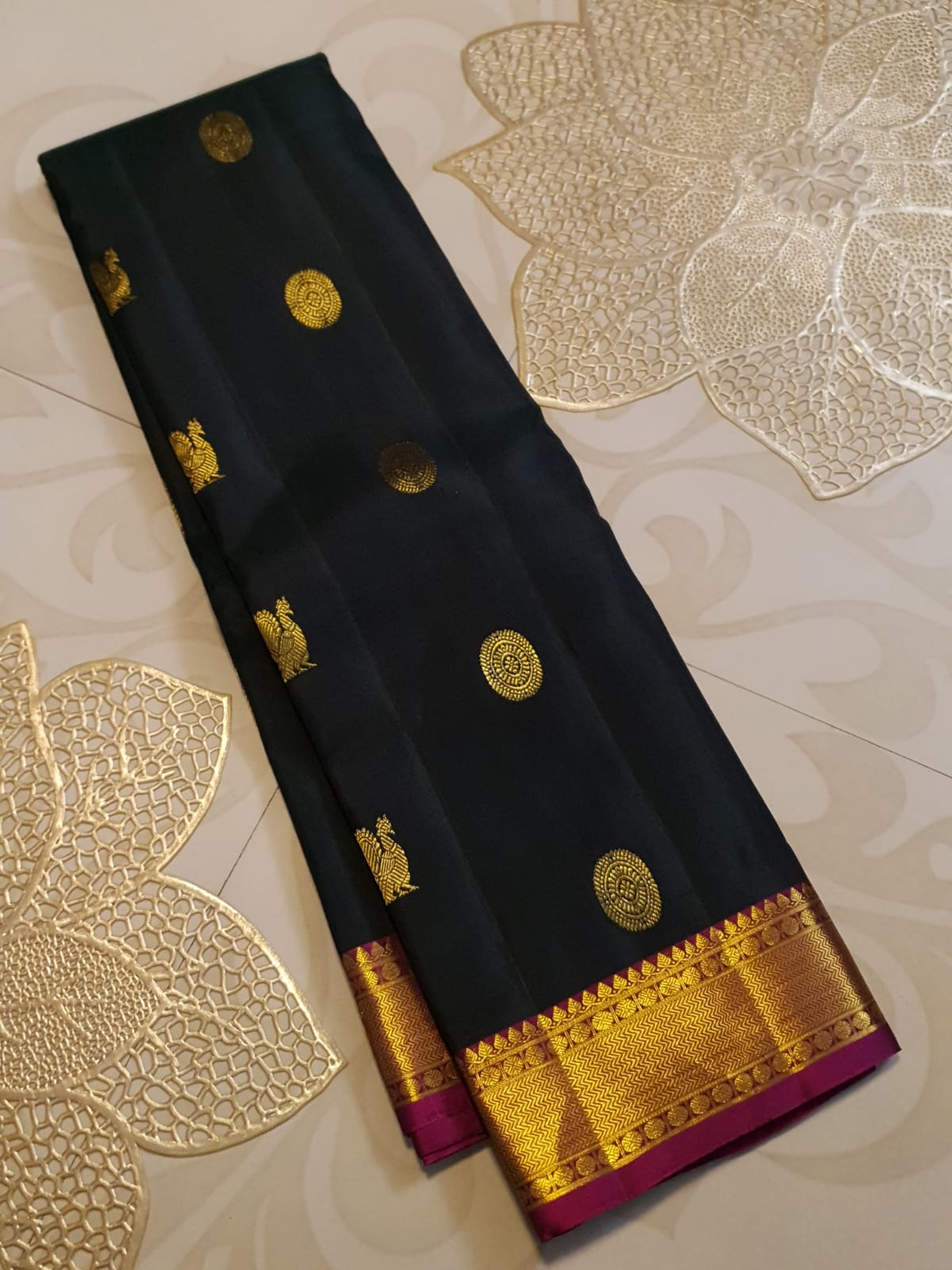 Black Kanchipuram Handloom 2G Gold Pattu Silk Saree