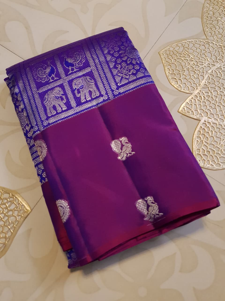 Purple Kanchipuram Handloom 2G Gold Pattu Silk Saree