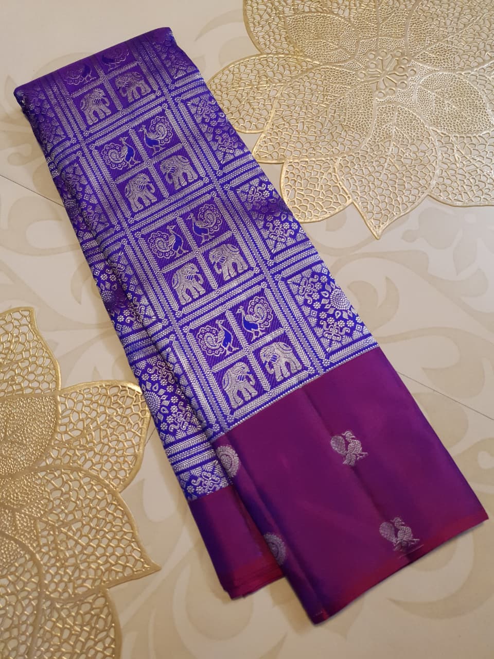 Purple Kanchipuram Handloom 2G Gold Pattu Silk Saree