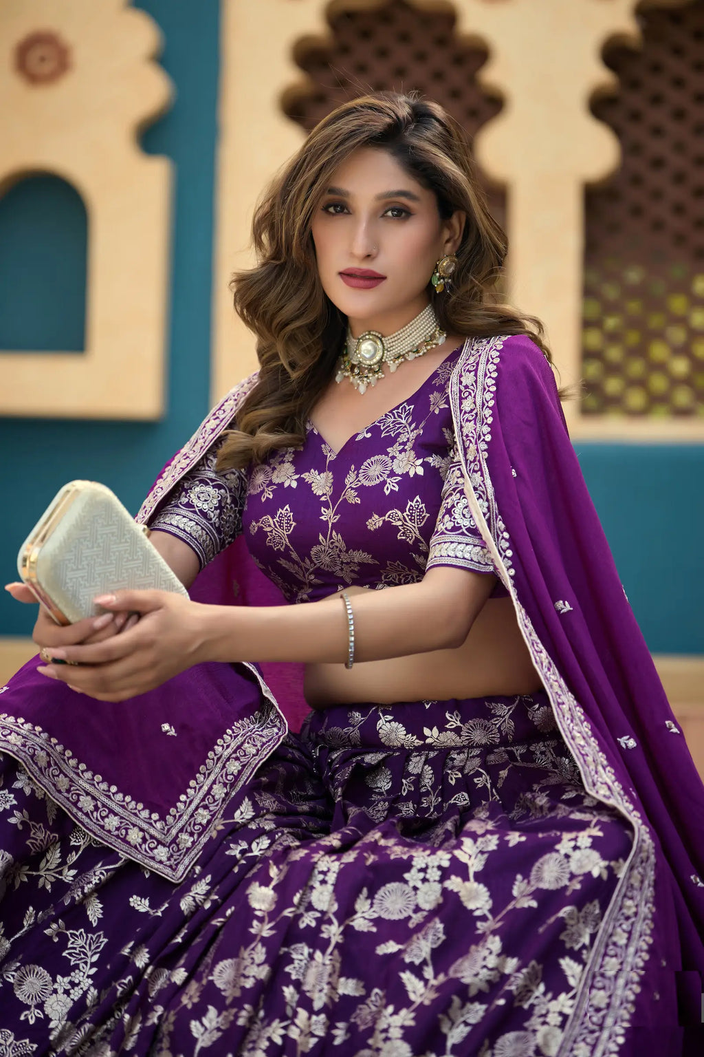 Purple Dola Silk Lehenga With Embroidery Work