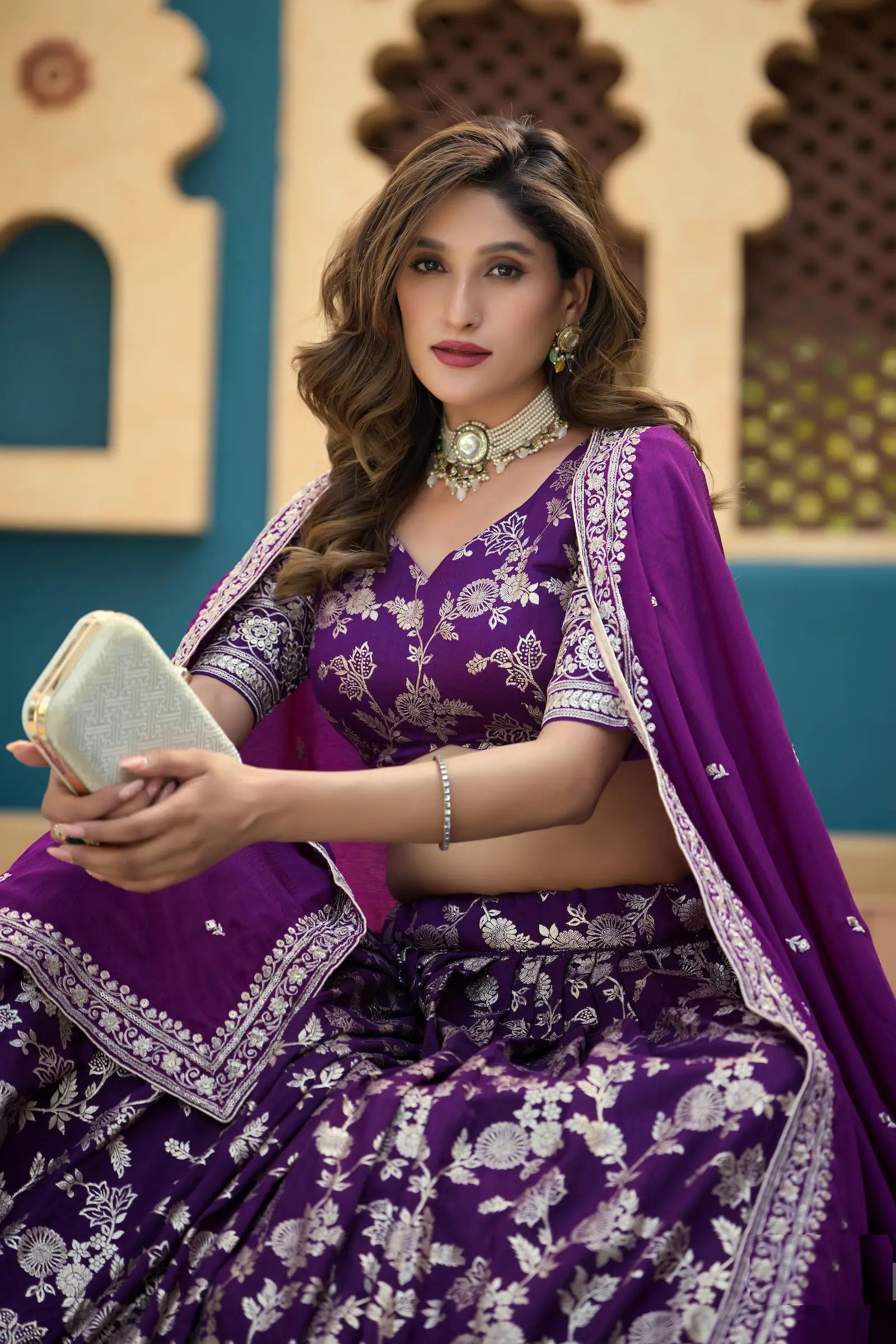 Purple Dola Silk Lehenga With Embroidery Work