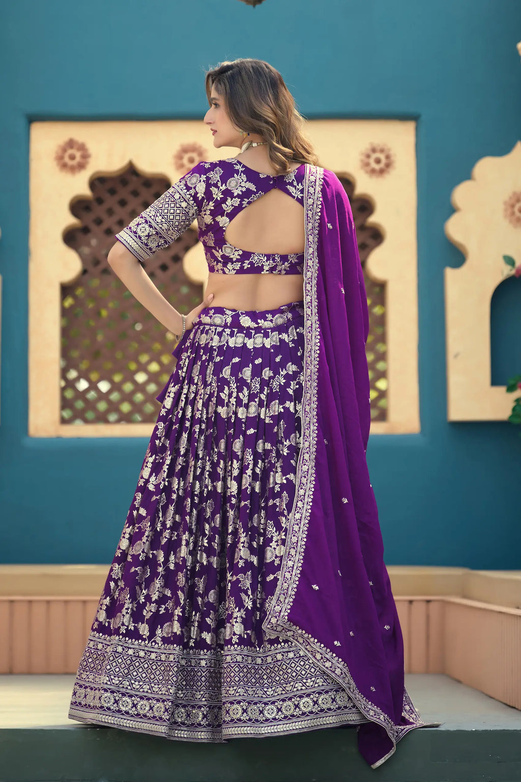 Purple Dola Silk Lehenga With Embroidery Work