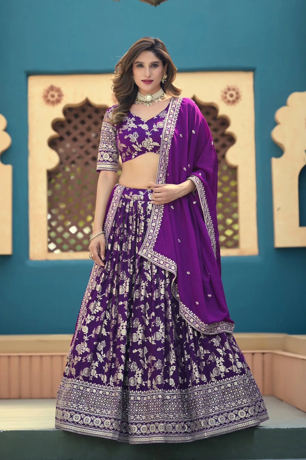 Purple Dola Silk Lehenga With Embroidery Work