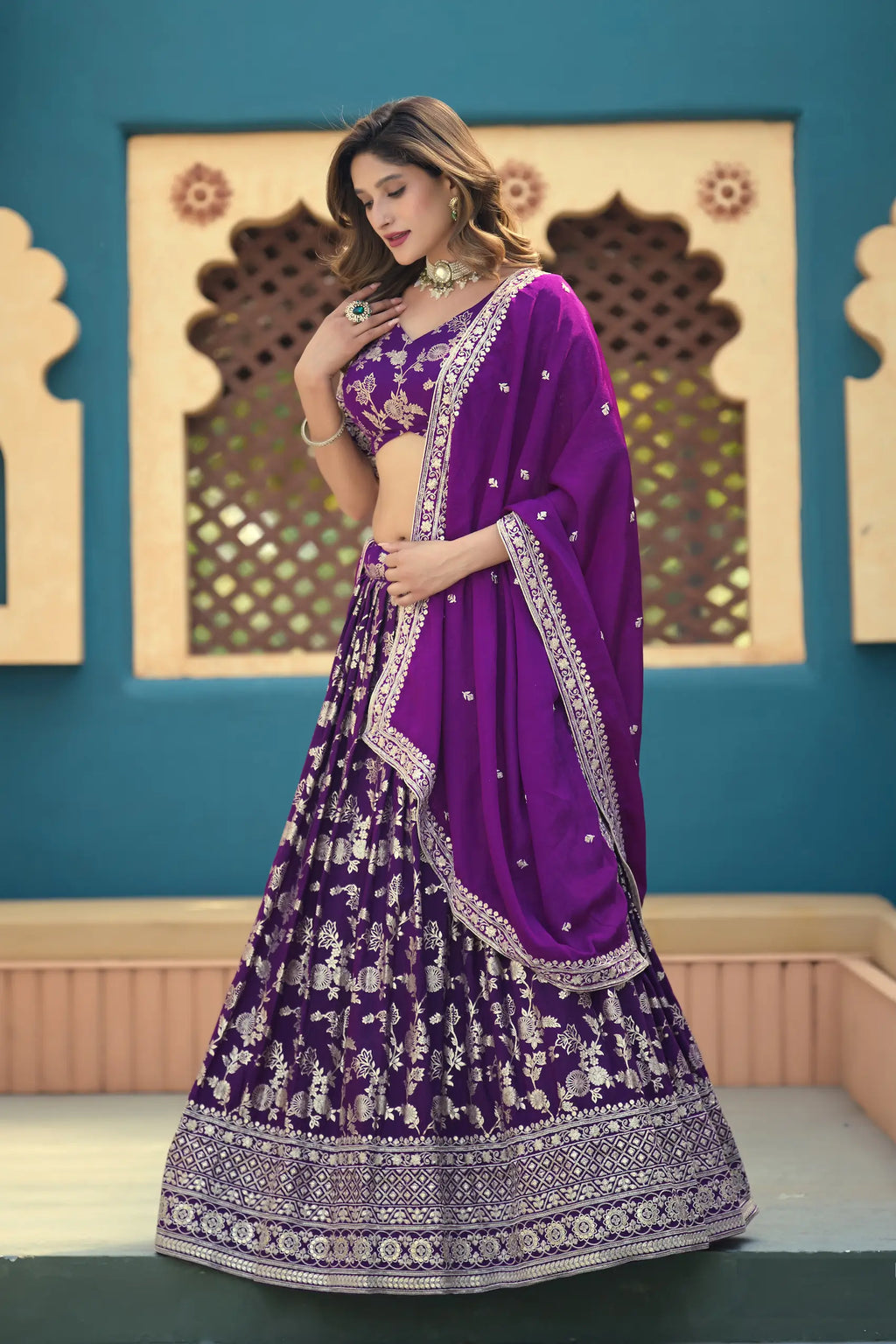 Purple Dola Silk Lehenga With Embroidery Work