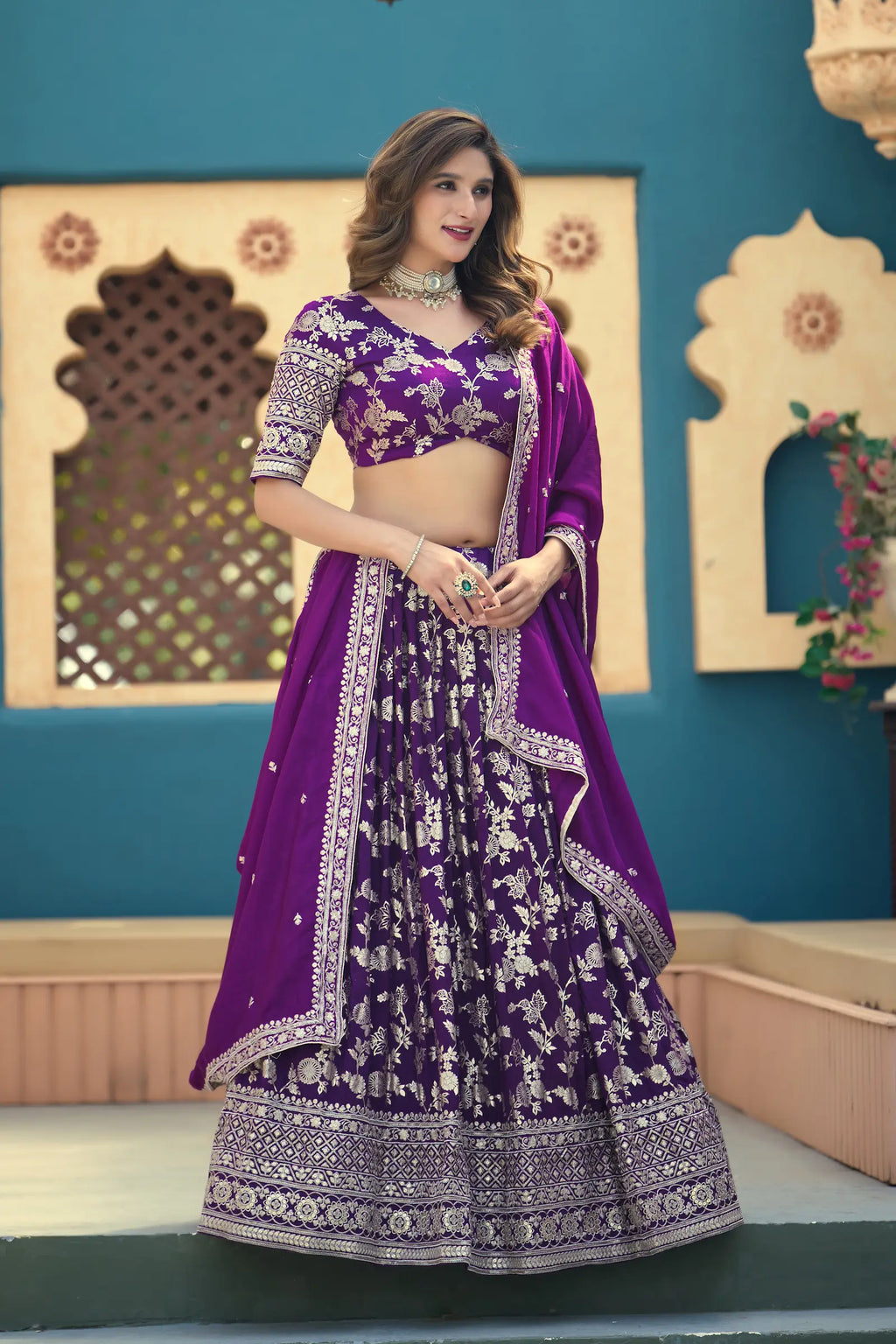 Purple Dola Silk Lehenga With Embroidery Work
