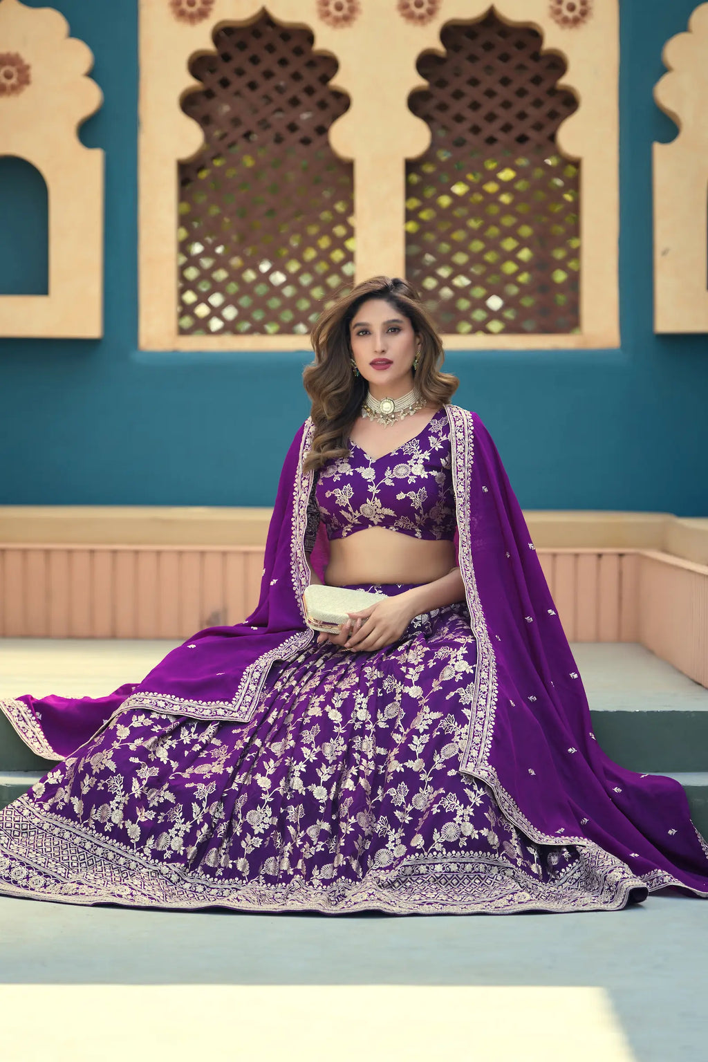 Purple Dola Silk Lehenga With Embroidery Work