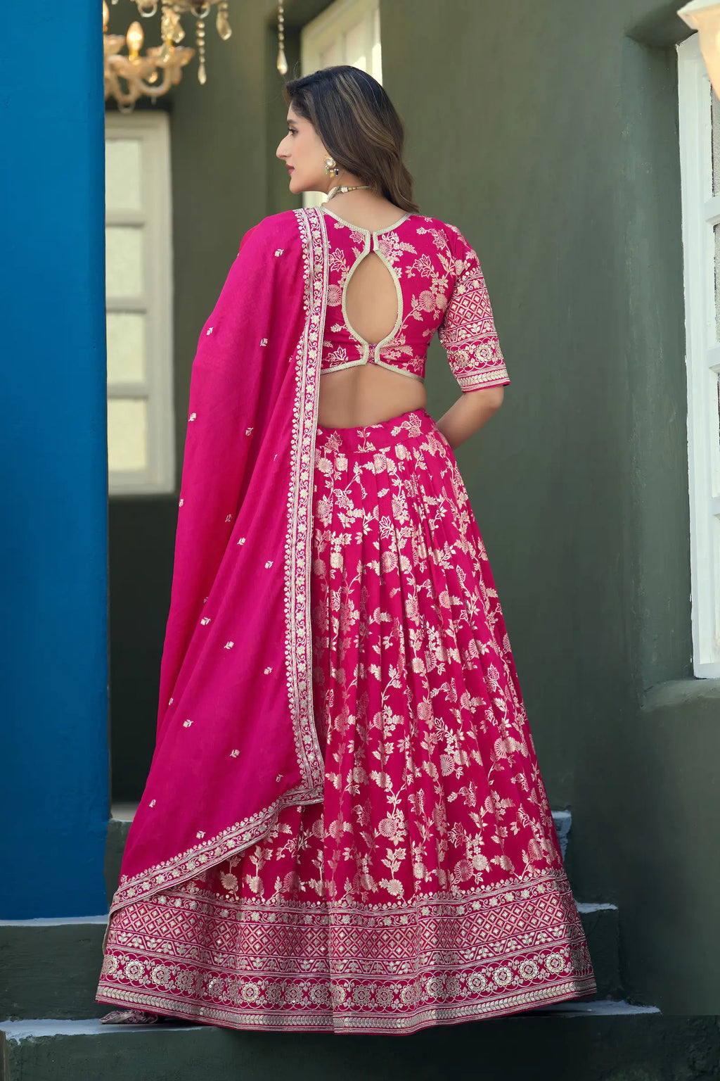 Rani Pink Dola Silk Lehenga With Embroidery Work