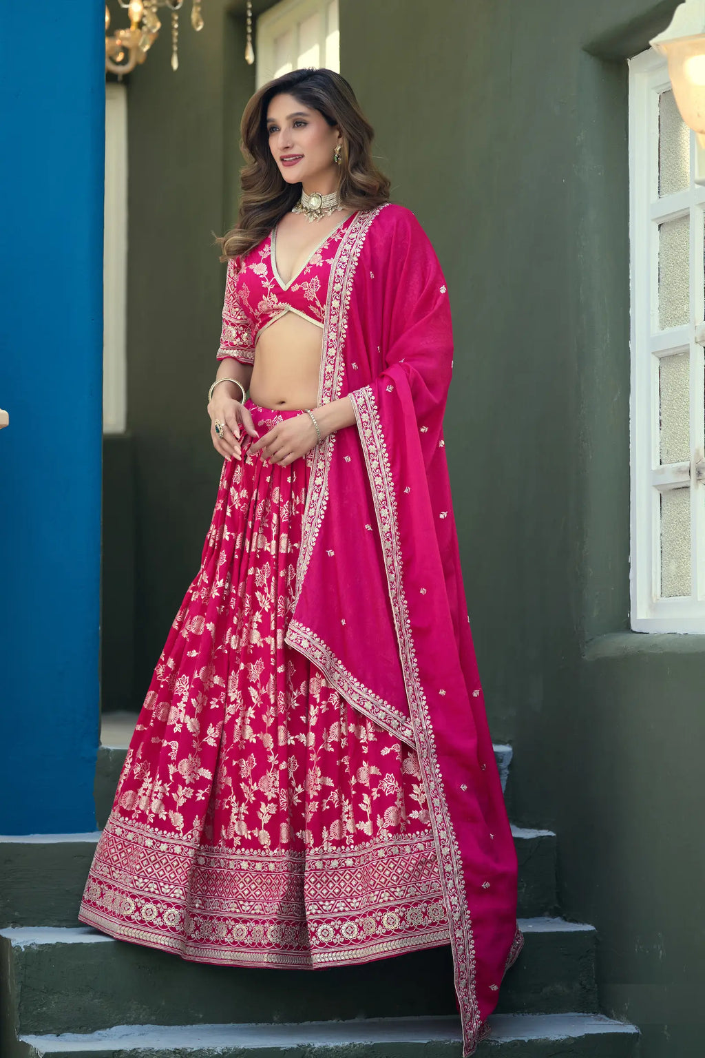 Rani Pink Dola Silk Lehenga With Embroidery Work