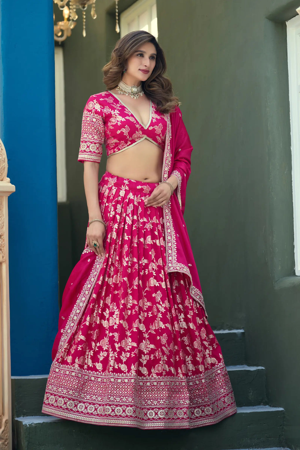 Rani Pink Dola Silk Lehenga With Embroidery Work