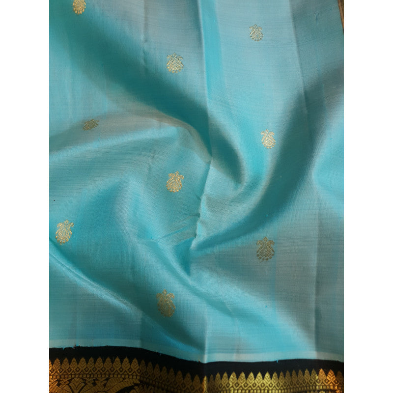 Turquoise Kanchipuram Handloom 2G Gold Baby Shower Korvai Silk Saree
