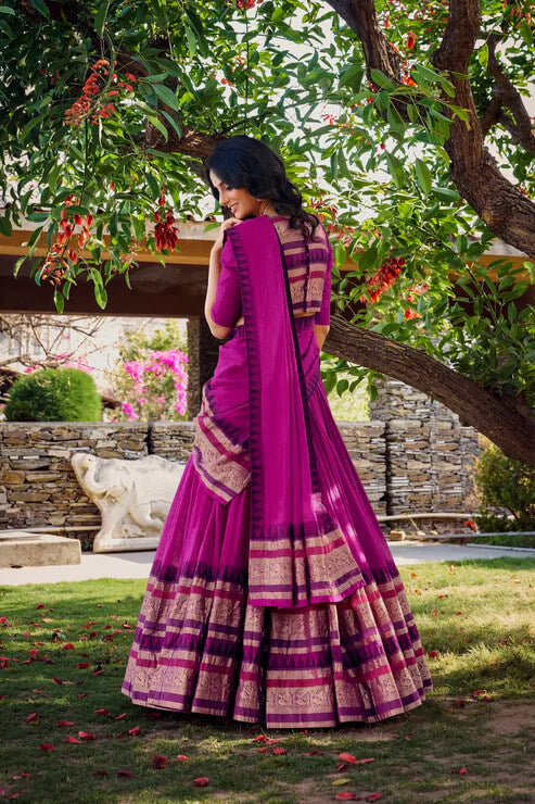 Elegant Pink Chanderi Lehenga Choli with Zari Weaving
