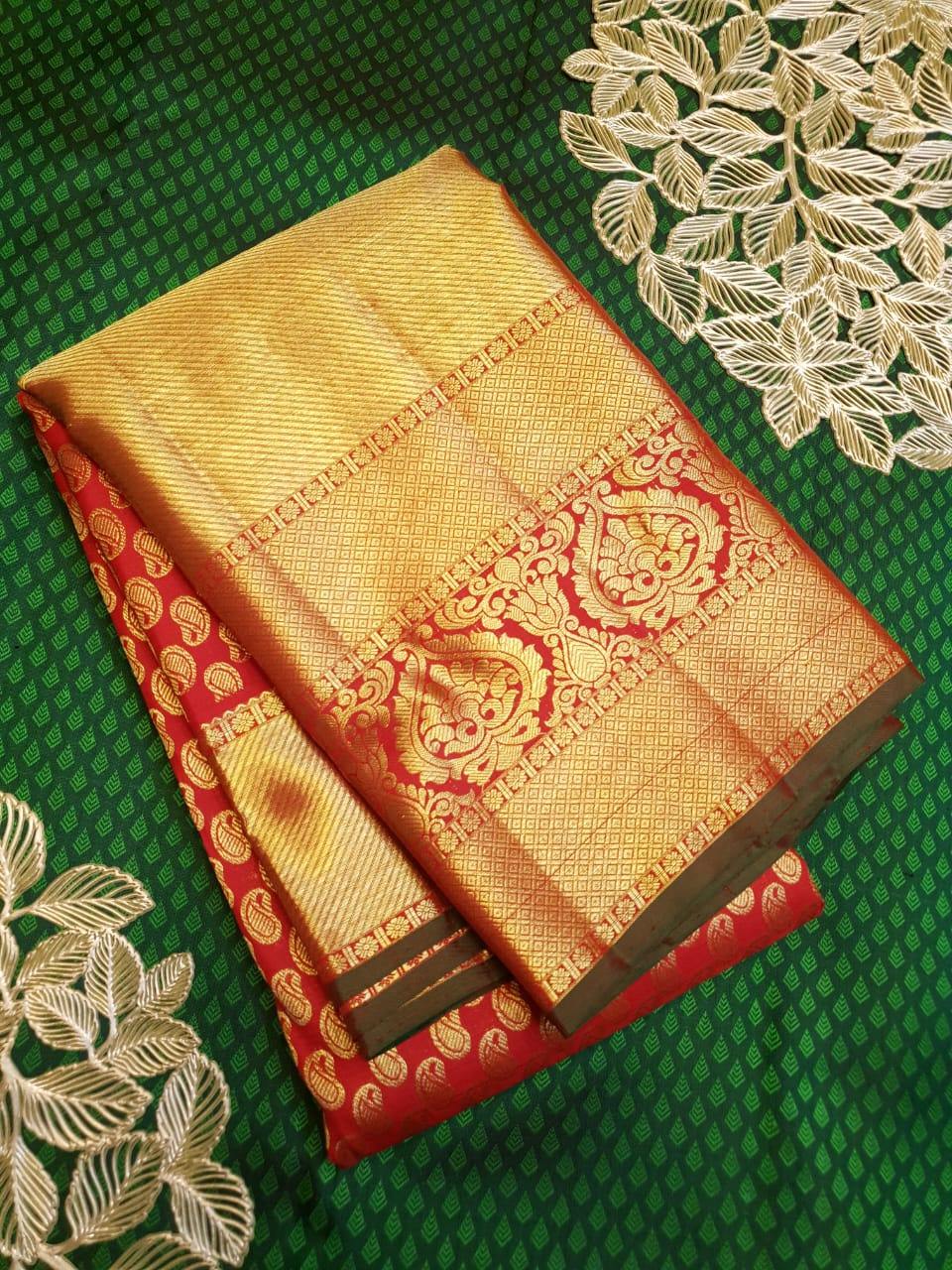 Chilly Red Kanchipuram Handloom 2G Gold Pattu Silk Saree