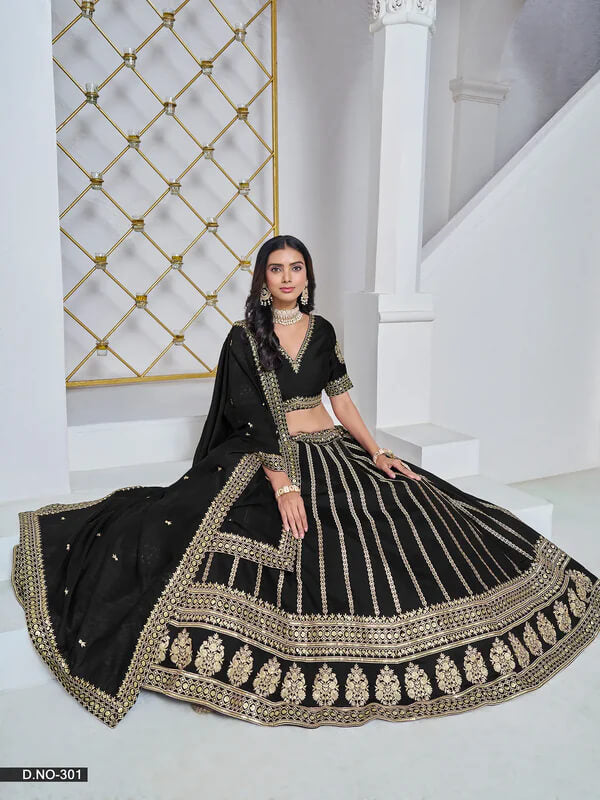 Black Art Silk Lehenga Choli with Thread & Sequins Work