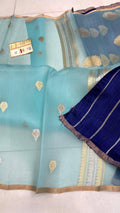 Turkis Banarasi Håndvæv Kora Organza Silke Saree