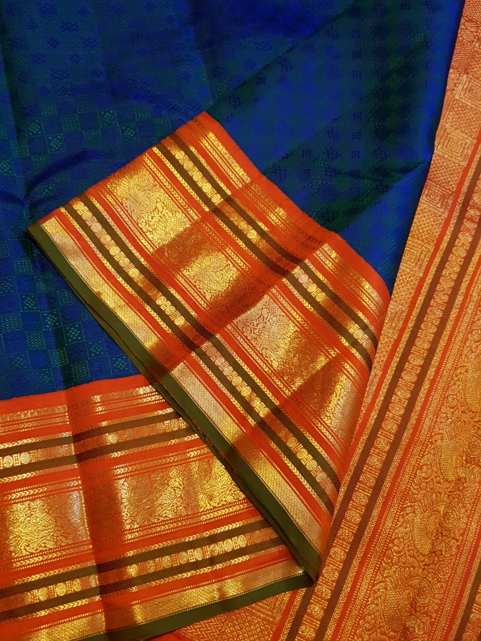 Peacock Blue Kanchipuram Handloom 2G Gold Pattu Silk Saree