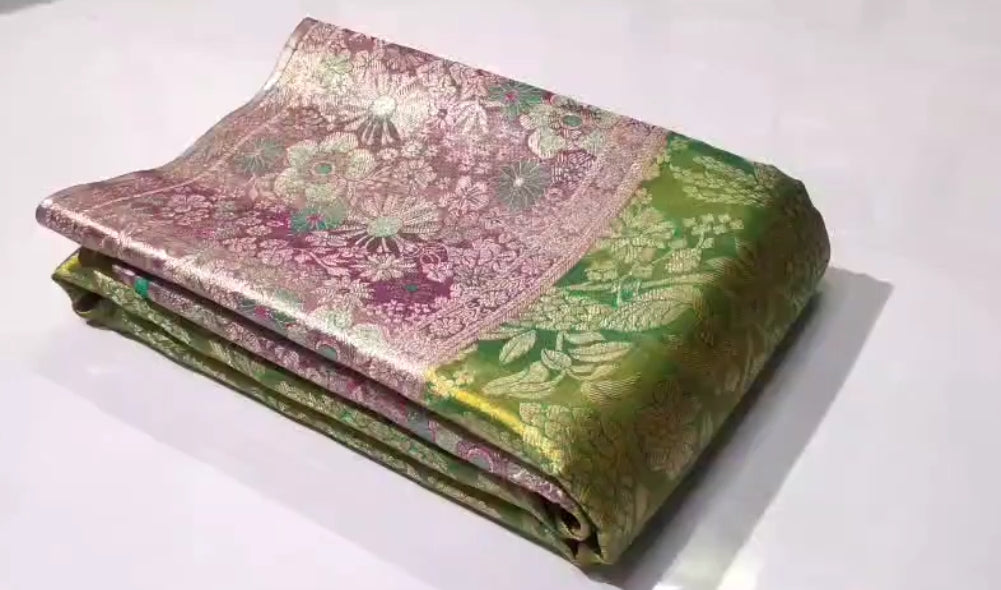 Green Kanchipuram handloom Tissue Brocade Meenakari Silk Saree