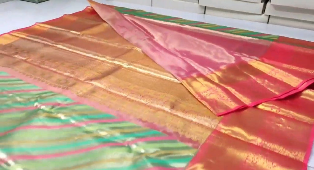 Multi Colour Kanchipuram Handloom Tissue Brocade Silk Saree