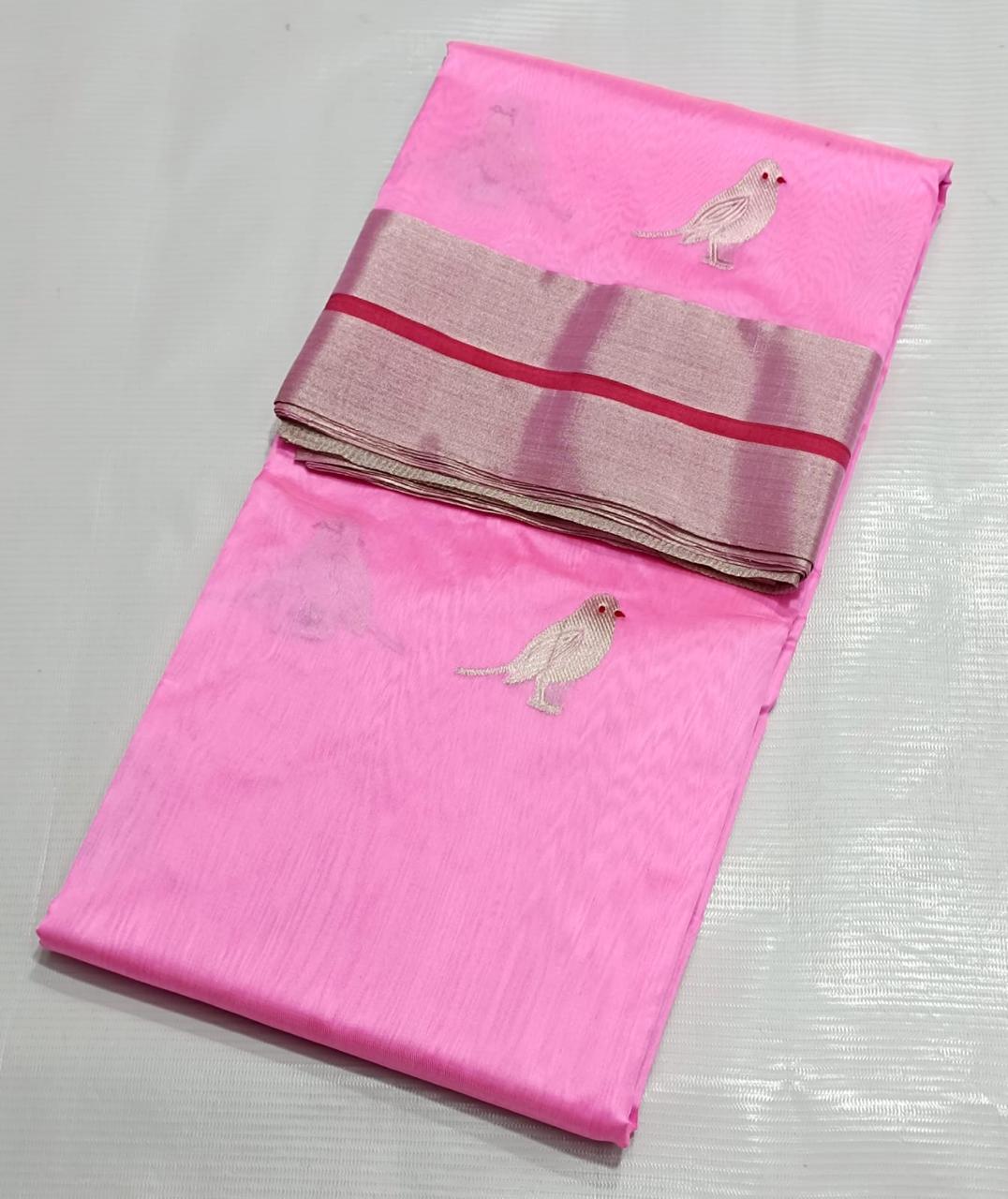 Hot Pink Chanderi Handloom Pattu Silk Meenakari Saree