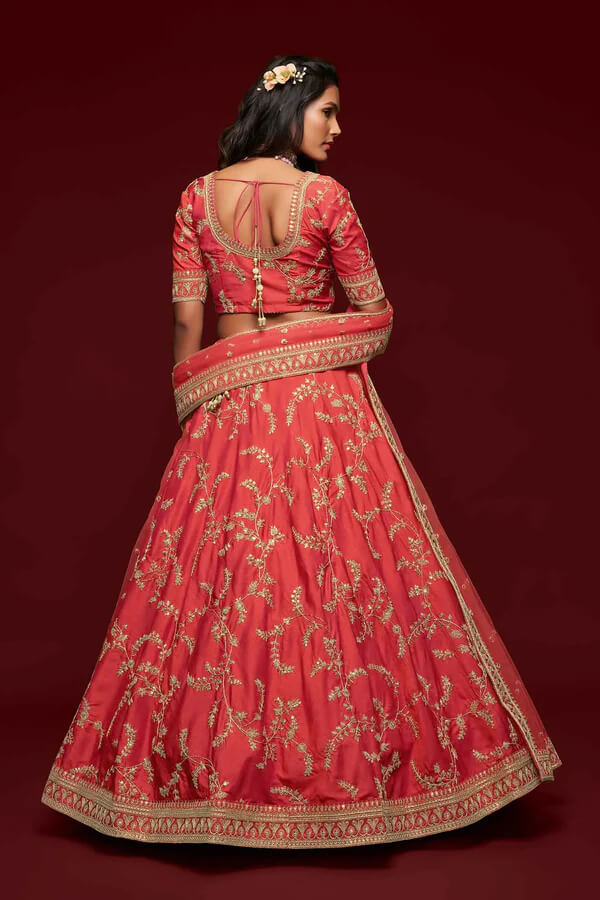 Bean Red Silk Lehenga with Thread, Zari & Sequins Work